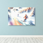 Sneeuwskiërs in Waterverf Canvas Afdruk (Insitu (Houten vloer))