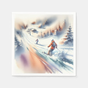 Sneeuwskiërs in Waterverf Servet