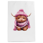 Sneeuwspel Roze Highland Koe Medium Gift Bag Medium Cadeauzakje (Voorkant)
