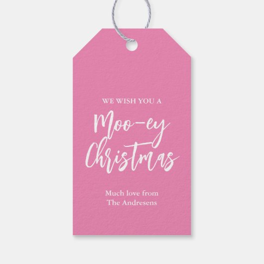 Sneeuwspel Roze Hoogland Koe Kerstcadeau Label Cadeaulabel (Achterkant)