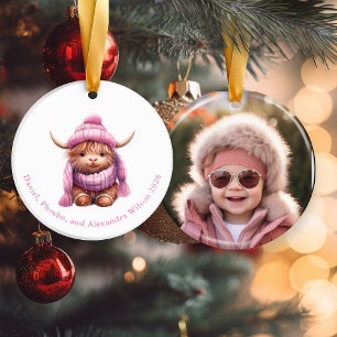 Sneeuwspel Roze Hoogland Koe Kerstversiering Keramisch Ornament