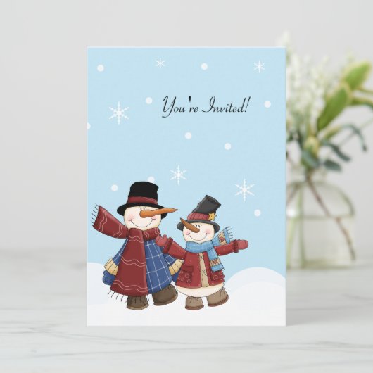 SNEEUWTIJD SNOWMAN Winter Party nodigt uit Kaart (Staand voorkant)
