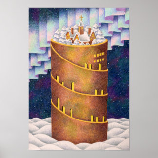 Sneeuwtoren onder het aurora. poster