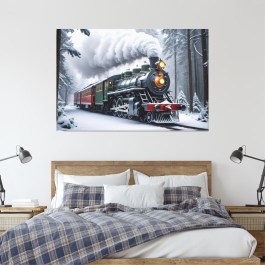 Sneeuwtrein in het winterlandschap canvas afdruk (Insitu (Slaapkamer))