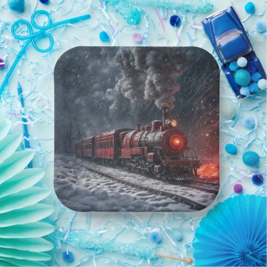  sneeuwtrein papieren bordje (Feest)