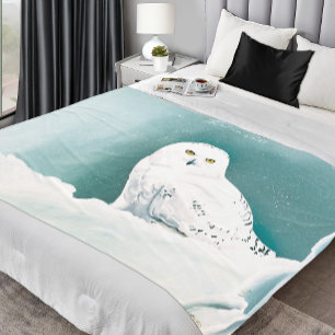 Sneeuwuil Arctische Winterlucht Sneeuw Teal Fleece Deken