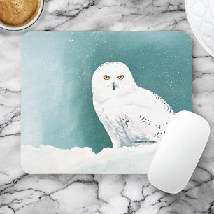 Sneeuwuil Arctische Winterlucht Sneeuw Teal Muismat