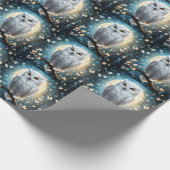 Sneeuwuil en maan met fonkeling, cadeaupapier (Hoek)