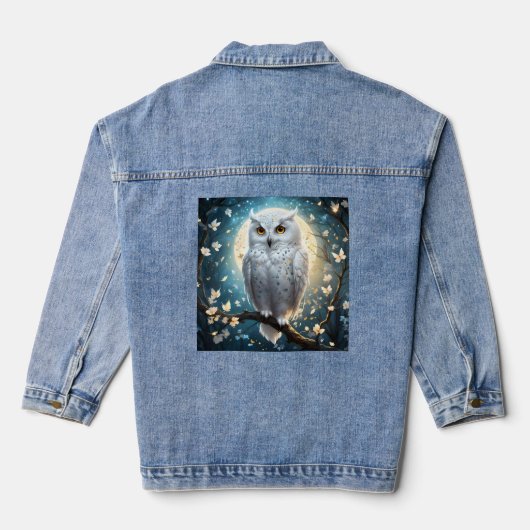 Sneeuwuil en maan met fonkeling, denim jacket (Achterkant)