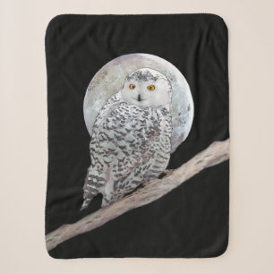 Sneeuwuil en Maan Schilderij - Originele Vogel Kun Sherpa Deken