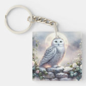 Sneeuwuil in Moonlit Winter Garden Sleutelhanger (Voorkant)