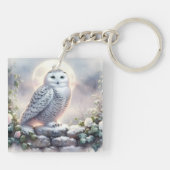 Sneeuwuil in Moonlit Winter Garden Sleutelhanger (Achterkant)