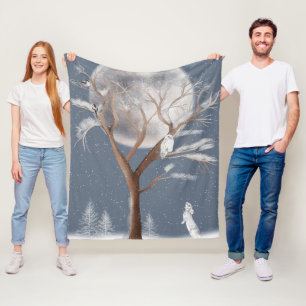 Sneeuwuil in winterboom en konijn fleece deken