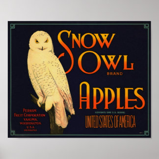 Sneeuwuil merk appels Yakima Washington Poster