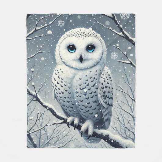 Sneeuwuil neergestreken op Snowy Branch Fleece Deken (Voorkant)