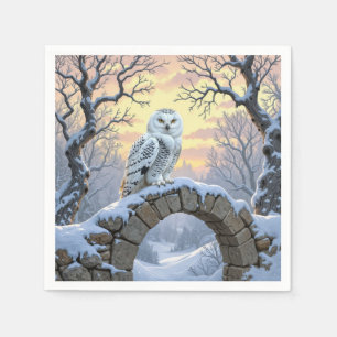 Sneeuwuil Op Een Stenen Boog Servet
