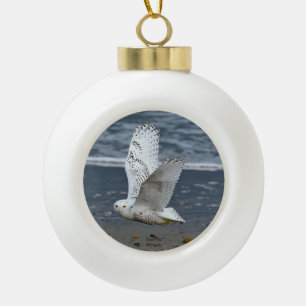Sneeuwuil op een strand  keramische bal ornament