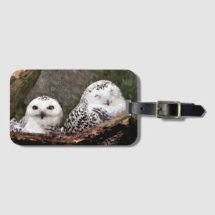 Sneeuwuil paar boslandschap dierenkunst bagagelabel