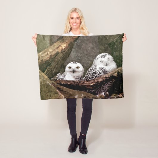 Sneeuwuil paar boslandschap dierenkunst fleece deken (In situ)