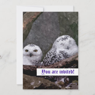 Sneeuwuil paar boslandschap dierenkunst kaart