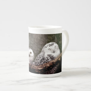 Sneeuwuil paar boslandschap dierenkunst porselein kop