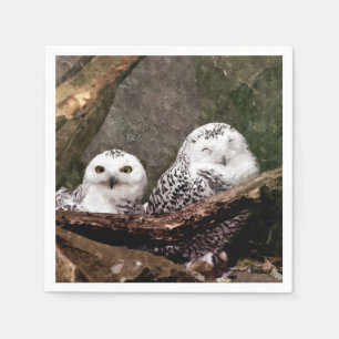 Sneeuwuil paar boslandschap dierenkunst servet