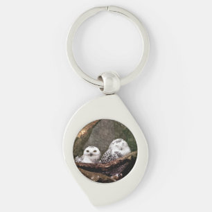 Sneeuwuil paar boslandschap dierenkunst sleutelhanger