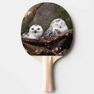 Sneeuwuil paar boslandschap dierenkunst tafeltennisbatje