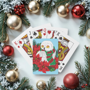 Sneeuwuil Rode Poinsettias Kerstmis Pokerkaarten