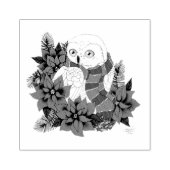 Sneeuwuil Rode Poinsettias Kerstmis Rubberstempel (Afrduk)