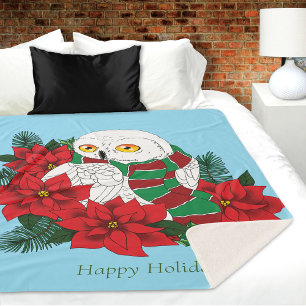 Sneeuwuil Rode Poinsettias Kerstmis Sherpa Deken