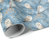 Sneeuwuilen op blauw cadeaupapier (Rol Hoek)