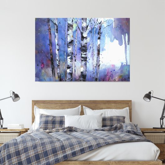 Sneeuwval in de betoverde berk canvas afdruk (Insitu (Slaapkamer))