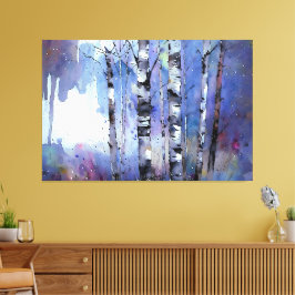 Sneeuwval in de betoverde berk canvas afdruk