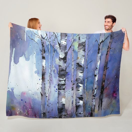 Sneeuwval in de betoverde berk fleece deken (In situ)