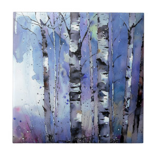 Sneeuwval in de betoverde berk tegeltje