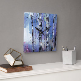 Sneeuwval in de betoverde berk vierkante klok