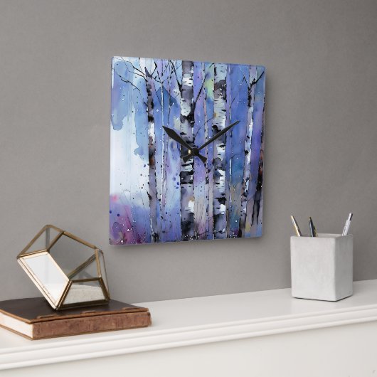 Sneeuwval in de betoverde berk vierkante klok (Kantoor)