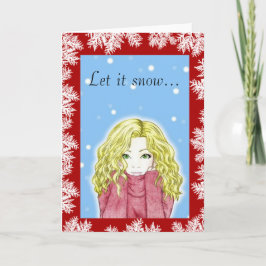 Sneeuwval Meisje Kerstgroetkaart Feestdagen Kaart