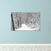 Sneeuwval op Bosspoor B&W Canvas Afdruk (Insitu (Houten vloer))