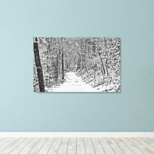 Sneeuwval op Bosspoor B&W Canvas Afdruk (Insitu (Houten vloer))