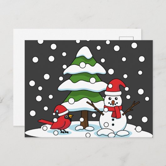 Sneeuwval op kardinaal-, neushoorn- en pijnbomen feestdagenkaart (Voorkant / Achterkant)