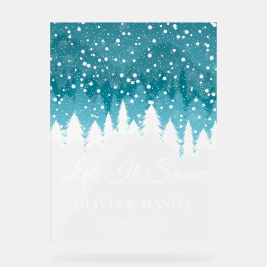 Sneeuwval Overlay Winter Huwelijk Welkom Frosted Acryl Bord (Voorkant)