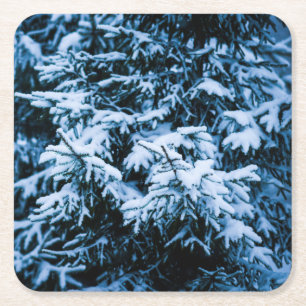 Sneeuwval Winter Kerstboom Vierkante Kartonnen Onderzetter