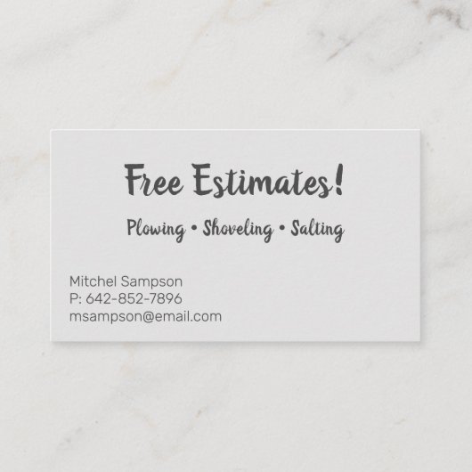 Sneeuwverwijdering Shoveling ploegen Visitekaartje (Achterkant)