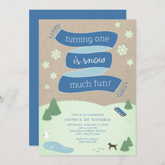 Sneeuwvlinderscène 1e verjaardag Uitnodiging (Voorkant / Achterkant)