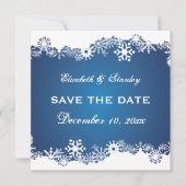Sneeuwvlok blauw wit winter bruiloft Save the Date (Voorkant)