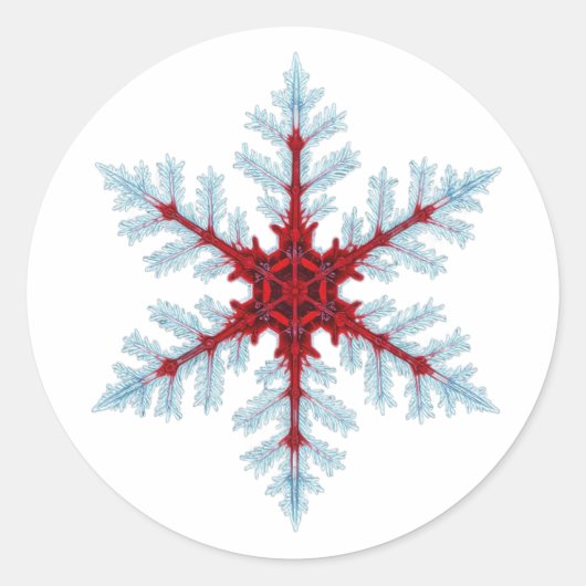 Sneeuwvlok - Bloedrood Ronde Sticker (Voorkant)