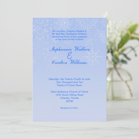 Sneeuwvlok bruiloft uitnodiging (Staand voorkant)