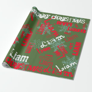 Sneeuwvlok Cadeaupapier Naam Wijzigen Camo Groen, 